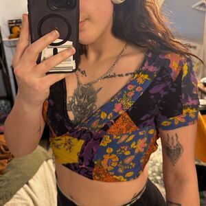 Free People Ashley Wrap Cropped Floral Patchwork Short Sleeve